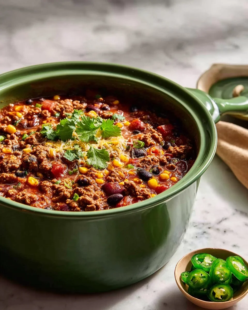 Bowl of delicious slow cooker turkey chili topped with fresh herbs
