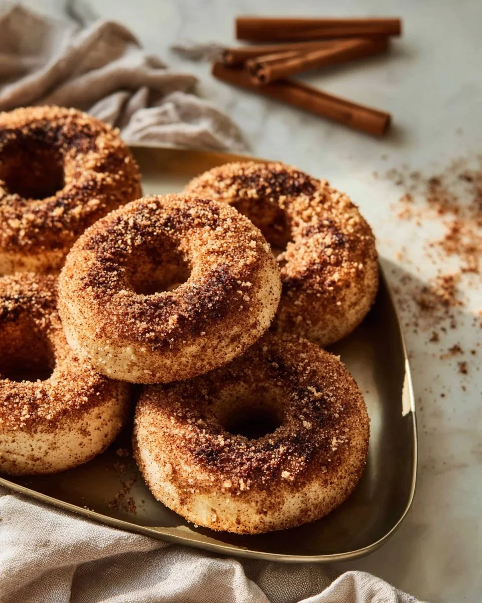 Soft high protein cinnamon sugar bagels topped with cinnamon and sugar.