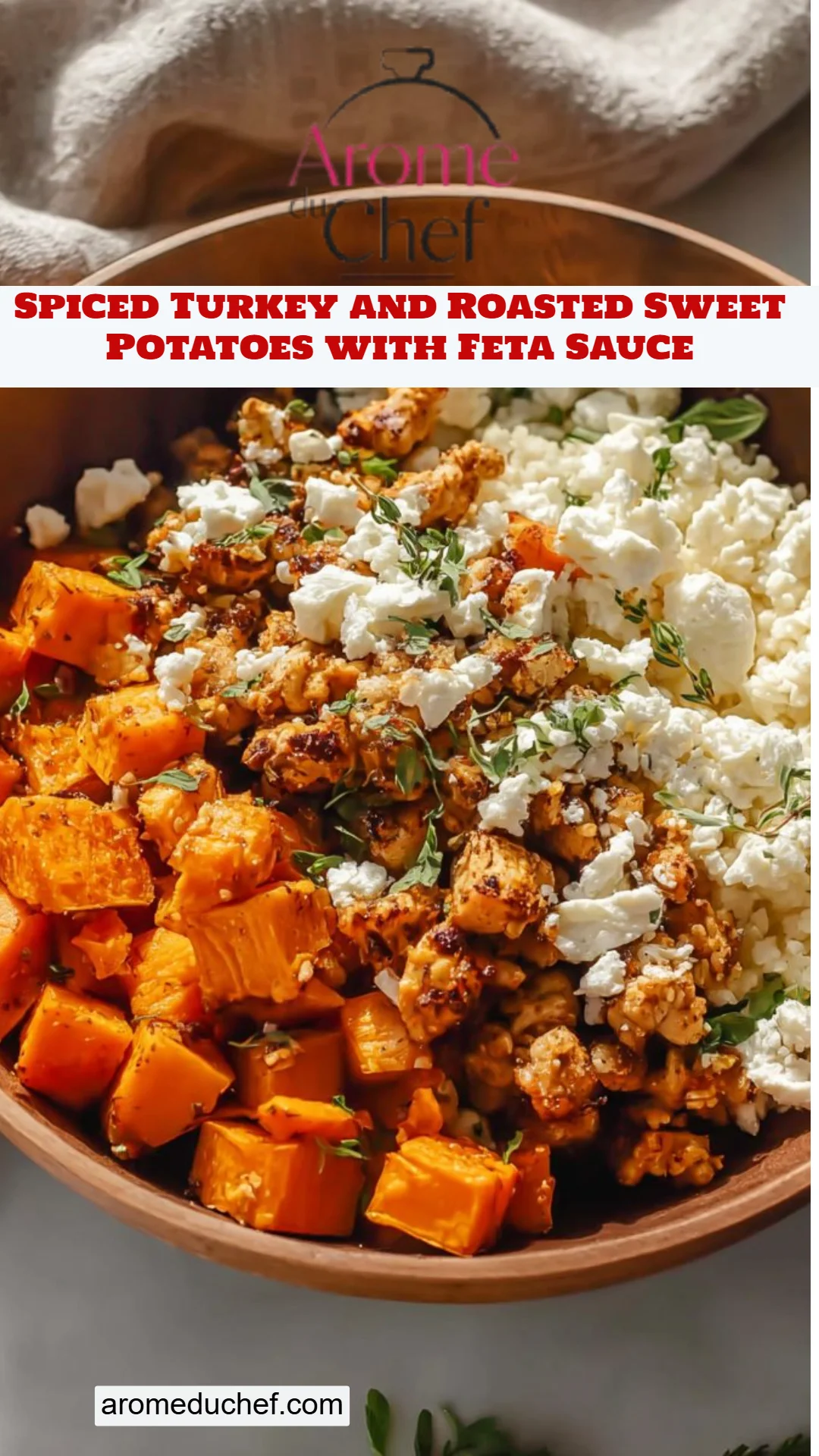 Spiced Turkey and Roasted Sweet Potatoes with Feta Sauce