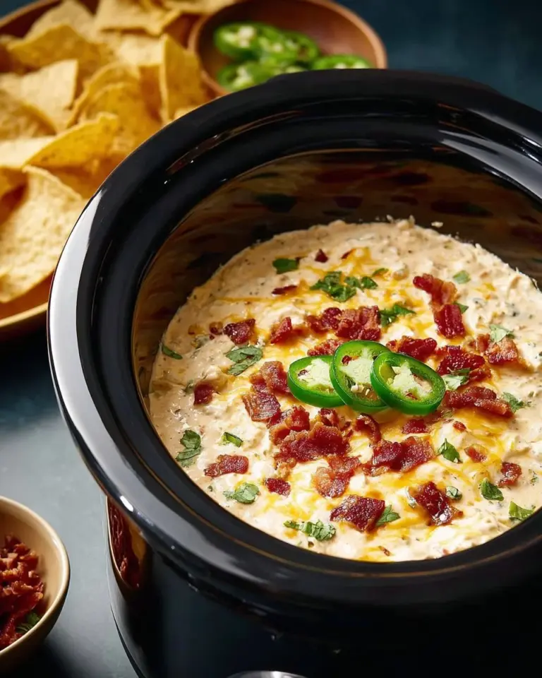 Creamy Spicy Crockpot Jalapeno Popper Dip served in a bowl with crackers