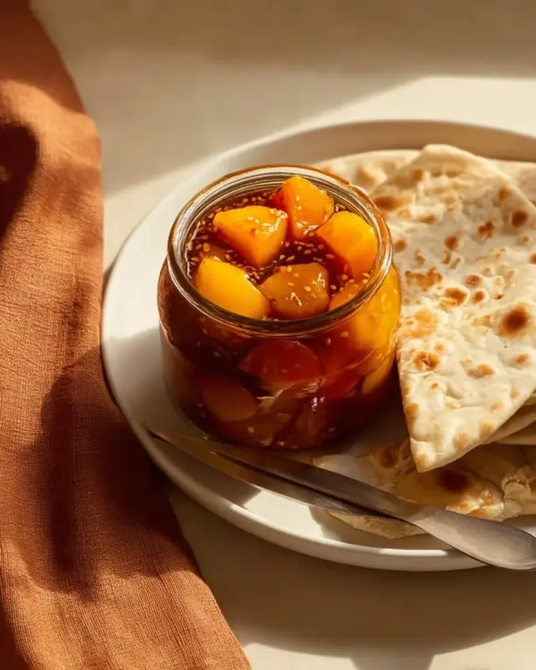 Spicy mango pickle served in a bowl with fresh spices.