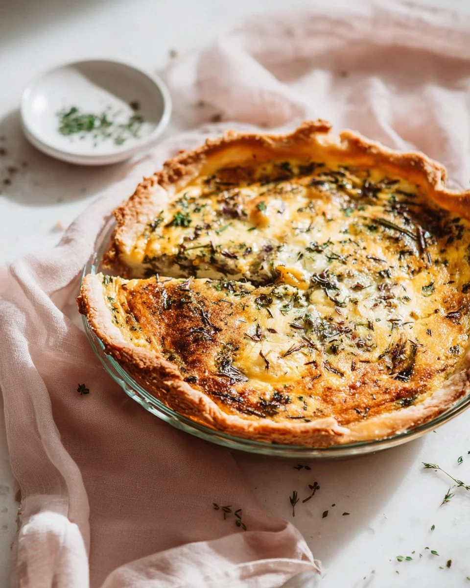 Delicious Spinach Mushroom Quiche served on a plate