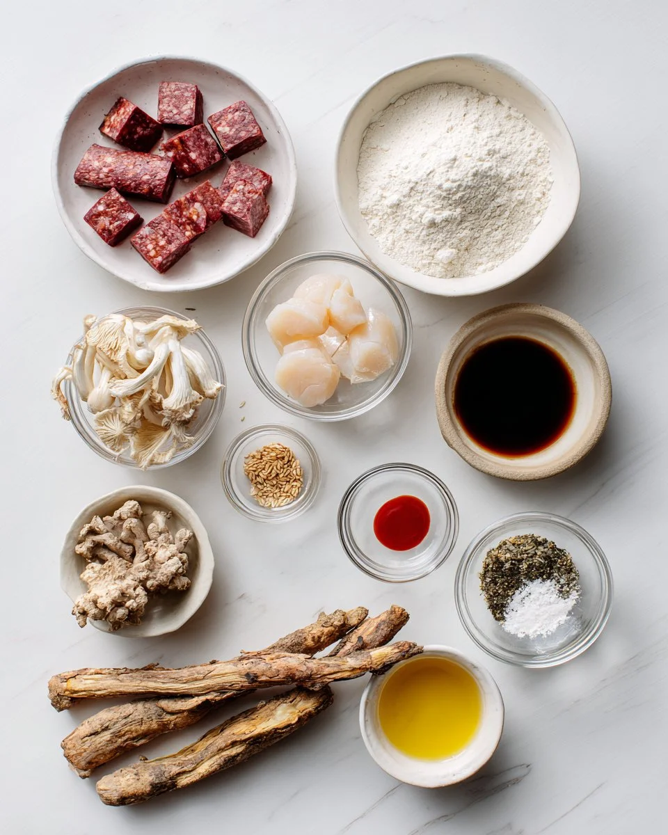 Steamed Daikon Cake with Chinese Sausage and Dried Seafood
