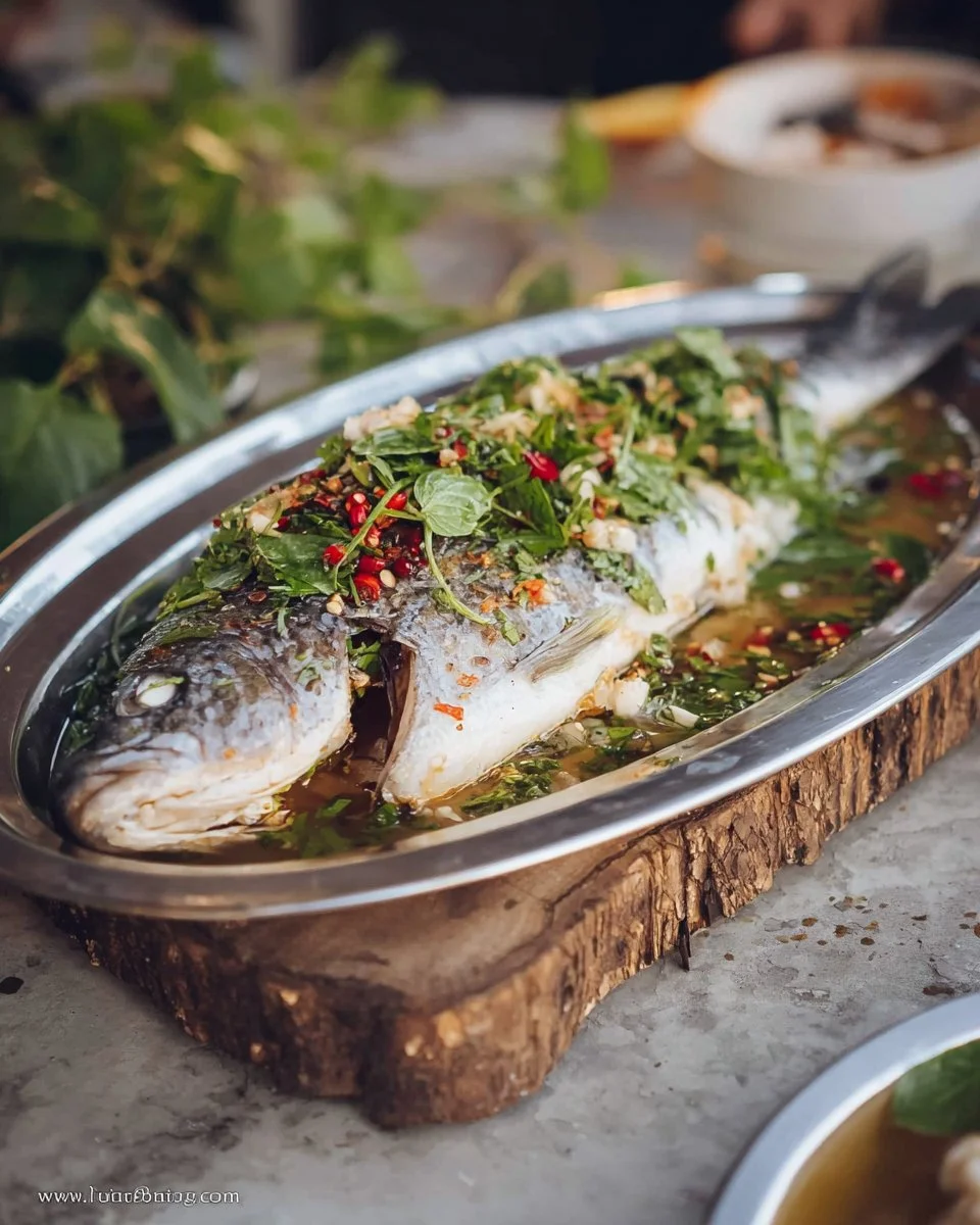 Steamed Fish with Lime Garlic Sauce