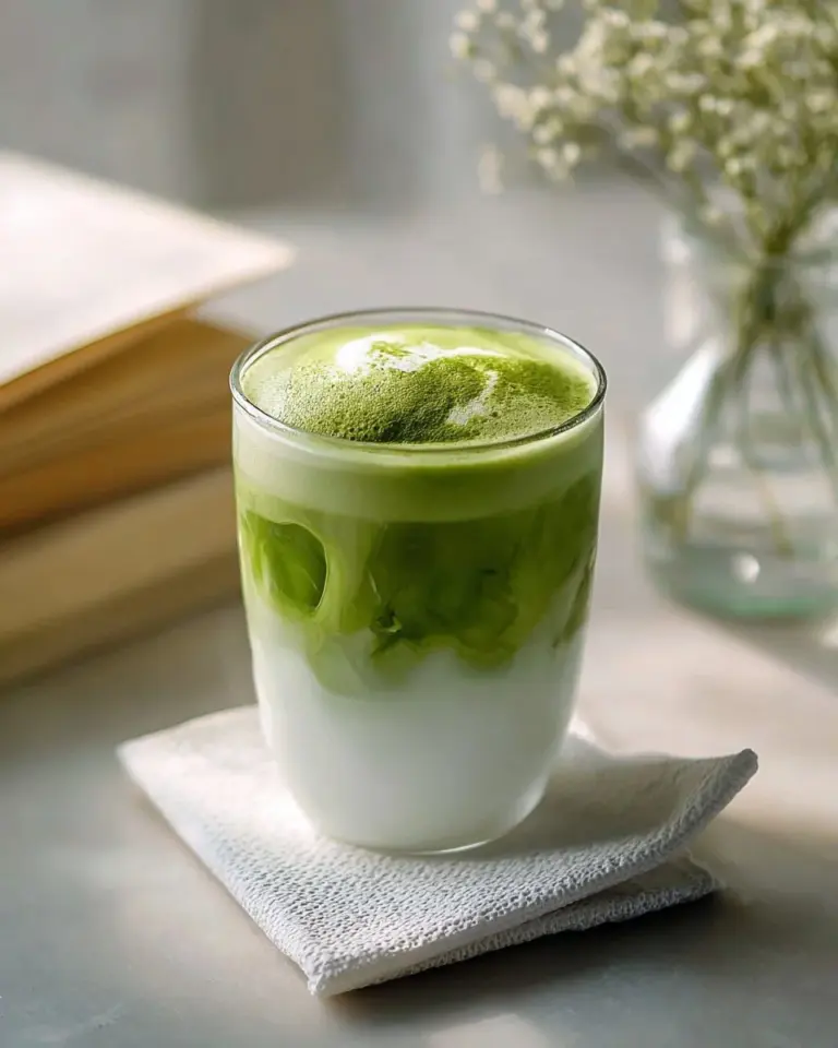 Sweet Matcha Latte with Vanilla Cold Foam in a glass