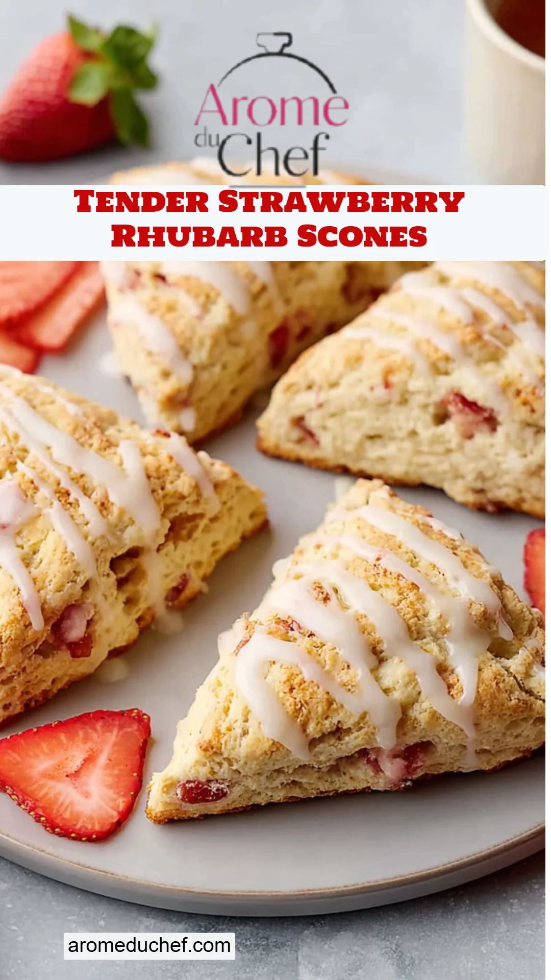 Tender Strawberry Rhubarb Scones