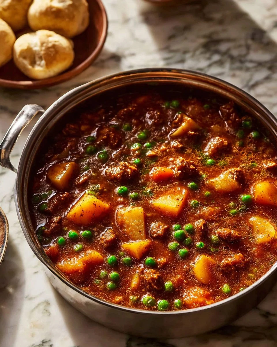 Delicious bowl of wholesome hamburger stew with vegetables and herbs