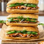 Banh Mi sandwich with fresh vegetables and meats on a crusty baguette