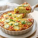 Slice of crustless zucchini tomato quiche on a plate