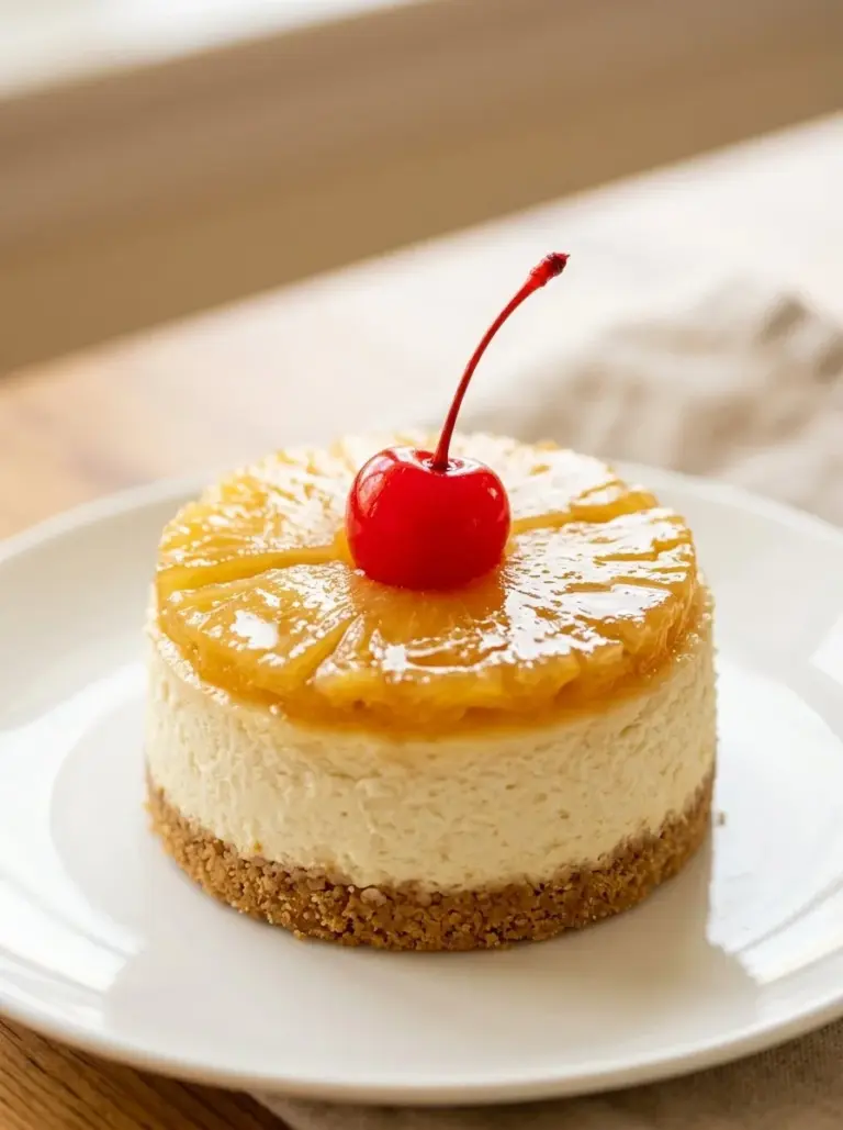 Mini Pineapple Upside-Down Cheesecakes served on a plate