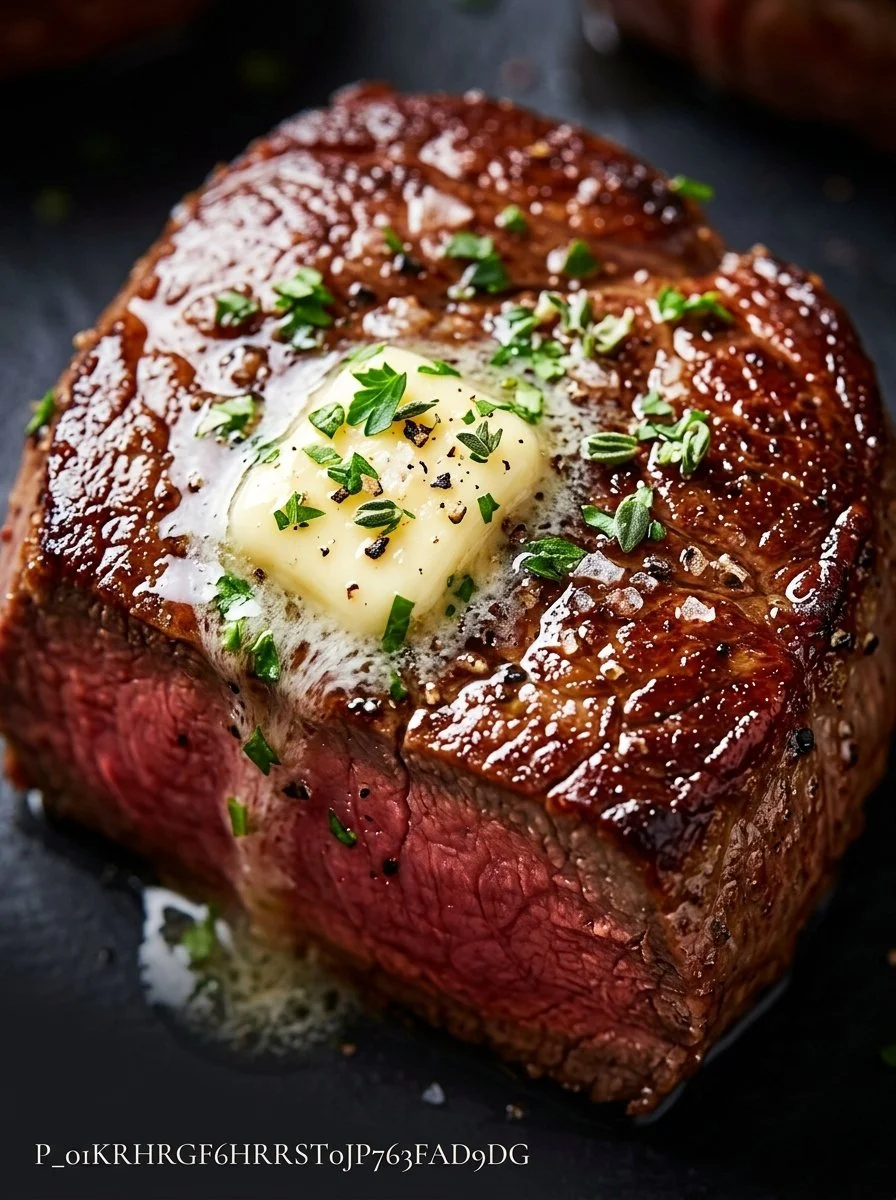 Succulent oven baked filet mignon served with herbs and gourmet sides.